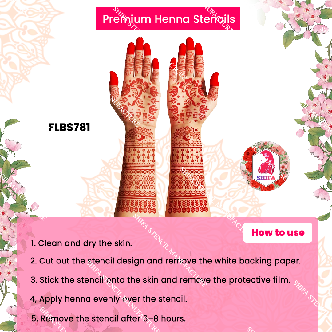 FLBS 781 Zarqeen Crescent Charm double hand Henna Stencil
